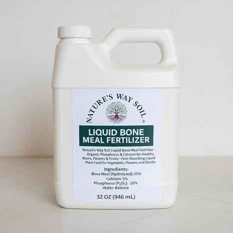 Nature's Way Soil Liquid Bone Meal Fertilizer 32 Ounce/1 Gallon Organic Phosphorus & Calcium for Healthy Roots, Flowers & Fruits Fast-Absorbing Liquid Plant Food for Vegetables, Flowers, Trees