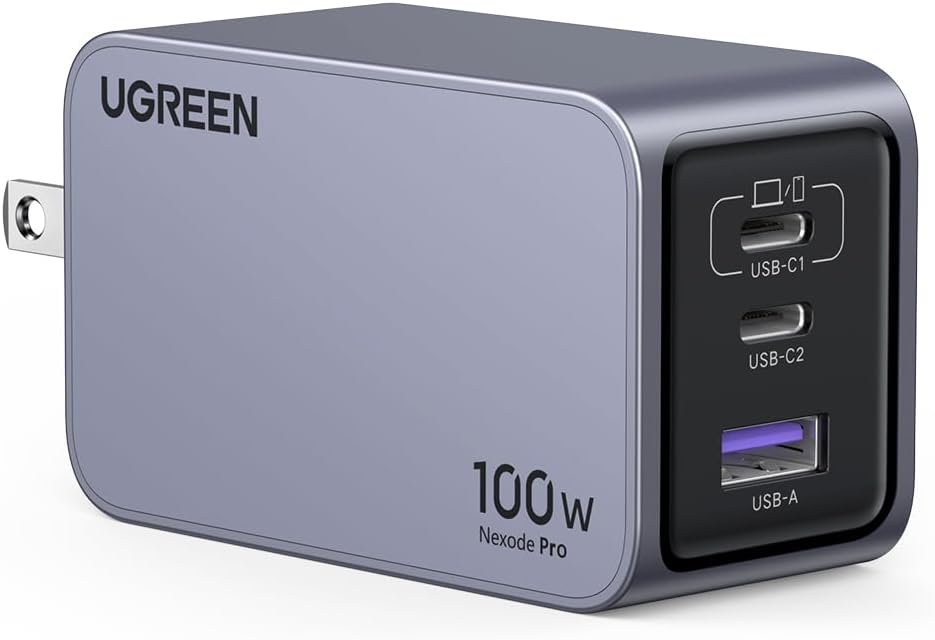 UGREEN NexodePro Rapid Charger, 100W, Type-C 2C1A, 3 Ports, PD3.0/PPS Compatible, Foldable, PSE Compatible