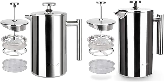 Secura 17oz and 34oz Stainless Steel French Press Coffee Makers with Extra Screens