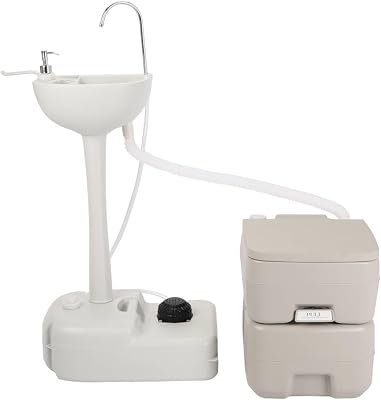 Camping Sink with Portable Toilet Hand Wash Basin Stand with Towel Holder and Soap Dispenser, Portable Sink Hand Wash Station for Outdoor Travel Boat Gather Garden Worksite White