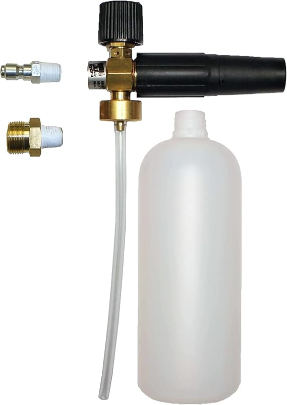 MTM Hydro Adjustable Foam Cannon for Pressure Washer with 32 oz Bottle | Commercial-Grade Attachment for Car Washing and Cleaning Pole Barn Siding, Fences, Sidewalks, Roofs, and More, Made in Italy