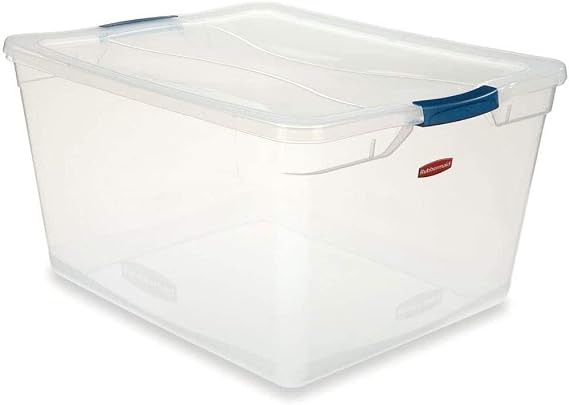 Rubbermaid Clever Store Latching Storage Tote Container, Clear, 71-quart (FG3Q3200CLMCB)