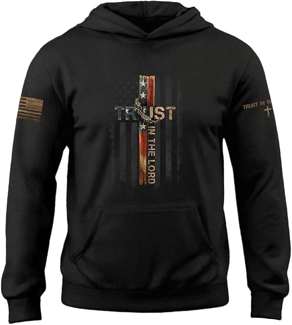 Trust In The Lord Hoodie Men, Cross Hoodie With American Flag