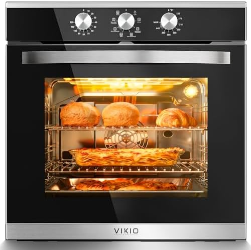 VIKIO HOME Electric Single Wall Oven 23.43 Inch, 2.83 Cu.Ft Built-in Convection Oven with 8 Cooking Functions, 3220W, 240V, Mechanical Knob Control for Big Family