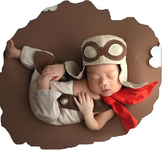 Ylsteed Newborn Photography Set - Boy Pilot Hats, Suspender Pants, Scarf - 3pcs Photoshoot Outfits for Boys & Girls