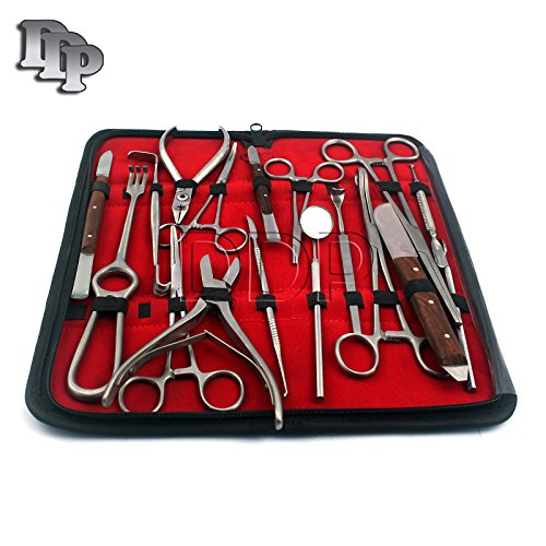 DDP - Assorted Set of 17 PCS Dental Instruments Needle Holder, Forceps, Wire Cutter, Mirror, Carver, Knifes and Retractor
