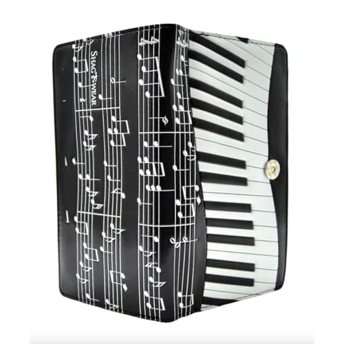 Shag Wear Piano Symphony Large Womens Wallet, Vegan Faux Leather Bifold with Card Slots, Bill Compartments and Snap Closure in Black 7