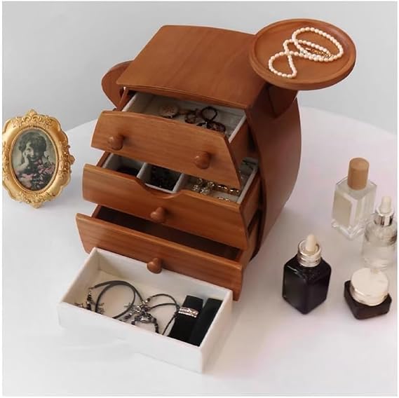 3-Layer Wooden Jewelry Box, Pine Jewelry Box, Necklace, Ring, Bracelet and Jewelry Accessories Jewelry Storage Box, Cute Simple Style Personalized Gift