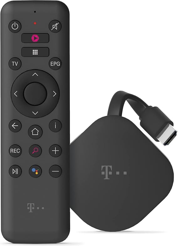 Telekom MagentaTV Stick Watch TV via Wi-Fi With MagentaTV over 50 TV Stations in HD Home or On The Go Streaming Services (Netflix Prime Video Disney+ TVNOW...) Android TV 4K UHD