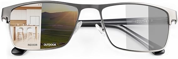 Photochromic Blue Light Glasses UV Protection Computer Gaming Blue Light Screen Blocker Anti Glare Eye Protection Metal Eyewear for Men Women