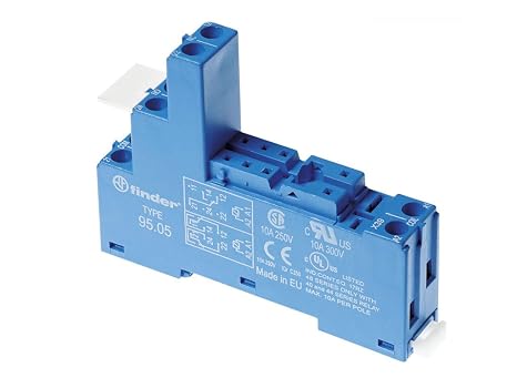 Relay Socket with CAGE Terms for Panel OR Rail DIN 35mm RELE Series 40.51-40.52 - 40.61 1-2 Contacts Pitch 5mm 10A FINDER 95.05