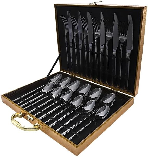 Silverware Flatware Set, 24-piece Stainless Steel Cutlery Set Thickened Knife, Fork And SpoonBlack