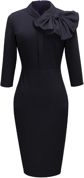 HOMEYEE Women's Vintage Bowknot 3/4 Sleeve Party Dress B244