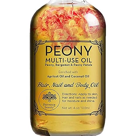 BEAUTE DE PROVENCE Peony Multi-Use Oil for Face, Body and Hair Organic Blend of Apricot, Vitamin E & Sweet Almond Oil for Dry Skin, Rose Petals & Bergamot Essential Oil 4 Fl Oz