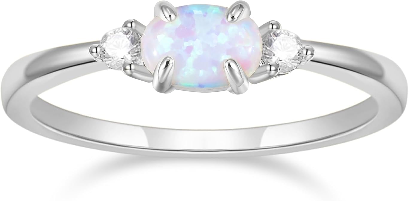 SHINYSO 14K Gold Plated Wedding Bands for Women Created Oval Opal Cubic Zirconia Ring Stackable CZ Eternity Engagement Rings for Women Size 4-10