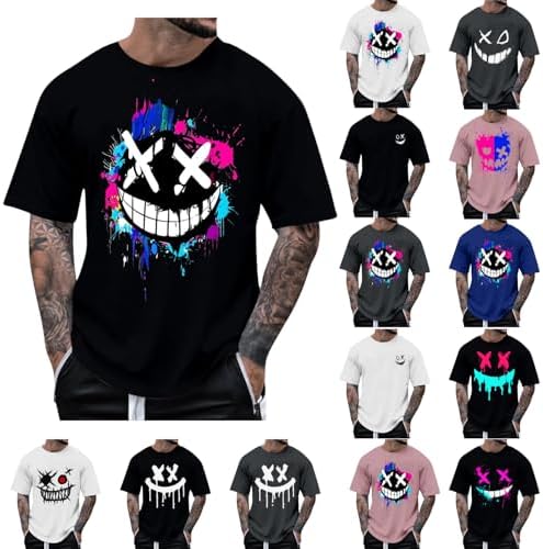 Mens Graphic T-Shirts Short Sleeve Streetwear Hip Hop T Shirt Casual T Shirt Funny Smile Black Teeth Graphic T-Shirts