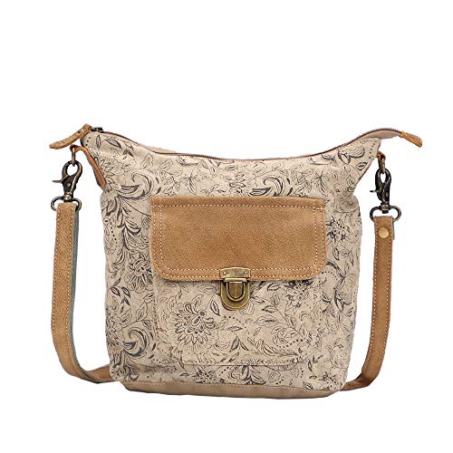 Myra Bag Floral Purses for Women - Genuine Leather and Canvas Floral Purse with Flower Print, Flower Handbags for Women