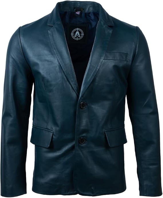 Aviatrix Men's Real Leather 2 Button Fitted Blazer Sports Jacket (EAQQ)