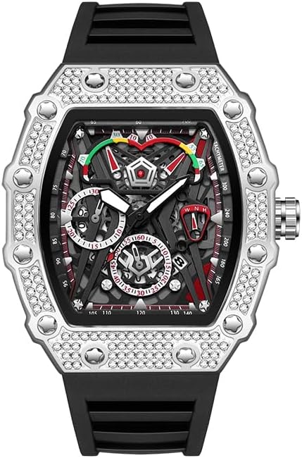 Mens Bling Punk Diamond Chronograph Watches Fashion Style Silicone Band Sports Wrist Watch