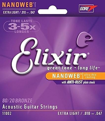 Elixir Strings Acoustic 80/20 Bronze Guitar Strings with NANOWEB Coating, 8 String Baritone (.016-.070)