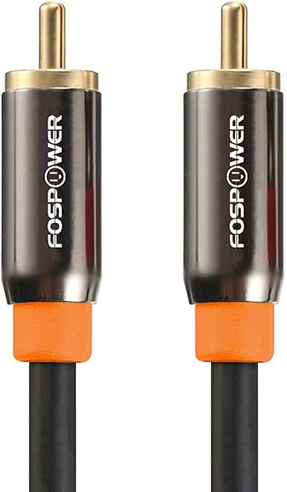 FosPower Digital Audio Coaxial Cable [24K Gold Plated Connectors] Premium S/PDIF RCA Male to RCA Male for Home Theater, HDTV, Subwoofer, Hi-Fi Systems - 3ft