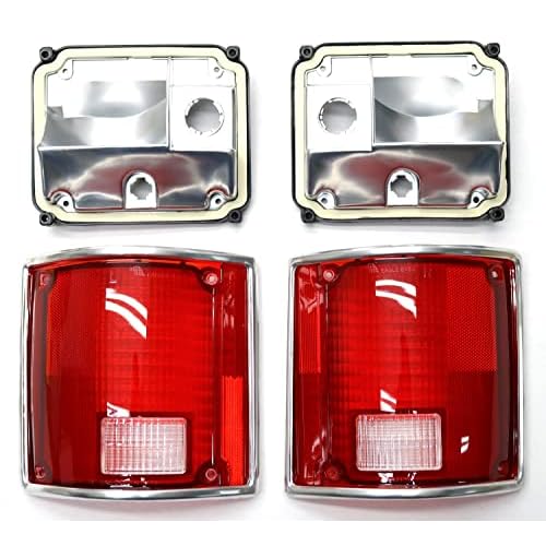 New Tail Light Assembly with Chrome Trim Compatible with Chevrolet C10 C20 C30 1973-1987 and Compatible with GM 1500 2500 3500 Truck Pickup Suburban Blazer Jimmy