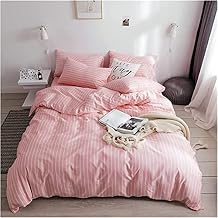 4PCS Bedding Comforter Set, All Season Bedding Set Duvet Cover Set Queen Size 100% Cotton Soft Comforter Cover Stripe Bedding Set Quilt Cover Set(Pink,Twin/Double)