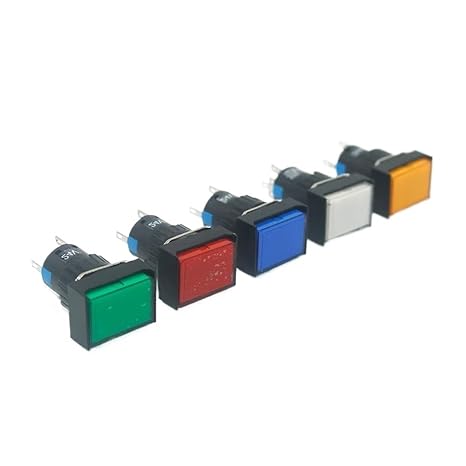 16mm Rectangular Power Push Button Switch With Lamp LA16-J-11D Self Reset Momentary Latching Fixed Lock 5 Pins LA16-J-11S Reset Momentary Latching(White,Latching 12V)