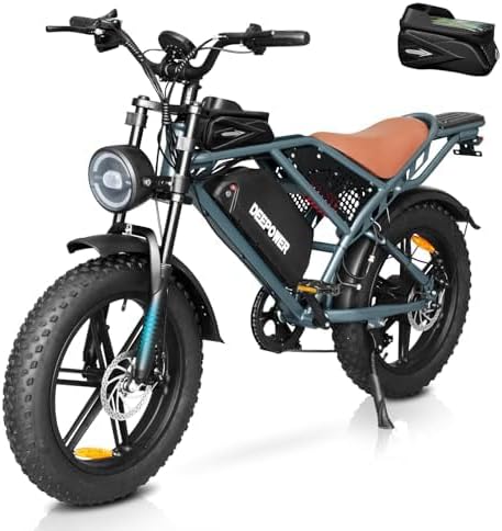 DEEPOWER Electric Bike for Adults,1500W Peak Motor,30MPH Electric Bicycle,48V 35AH Battery, 75-105 Miles,20" Fat Tire Electric Bike, Shaman0 7-Speed Electric Dirt Bike