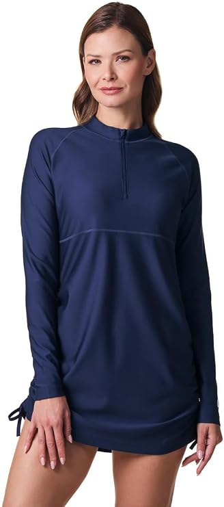 Coolibar UPF 50+ Women's Ruche Swim Shirt - Sun Protective,Navy,Medium