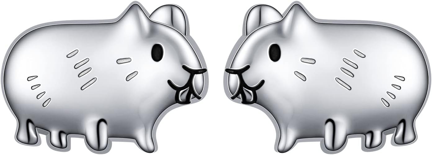 Guinea Pig Jewelry Set 925 Sterling Silver Guinea Pig Pet Hamster Ring Engraved Always in My Heart Cute Animal Stud Earrings and Necklace Jewelry Gift for Women Daughter