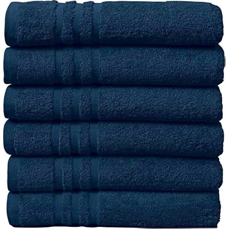 Bliss Casa Cotton Gym Towels 24 x 48 Inch Towels for Hair, Pool, Spa and Gym - Lightweight and Highly Absorbent Quick Dry Towels Set Pack of 6, Navy