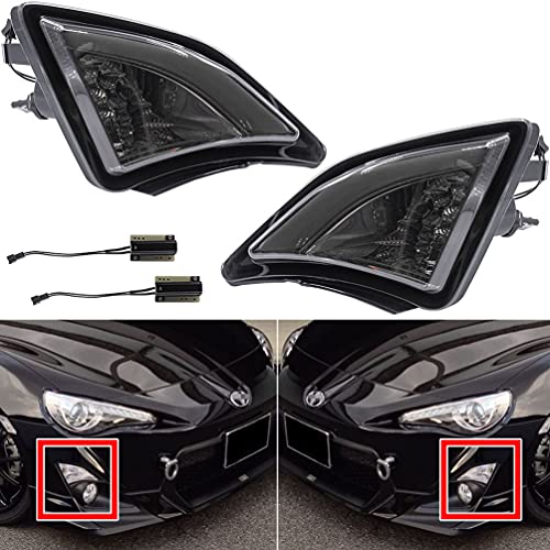 NJSBYL Front Turn Signal Light Kits For 2013-2020 Toyoto 86gt86 Scion FR-S Corner Xenon White LED DRL Parking Lights Amber Blinker Turn Signal Running Position Lights Smoked Lens E4 Approved