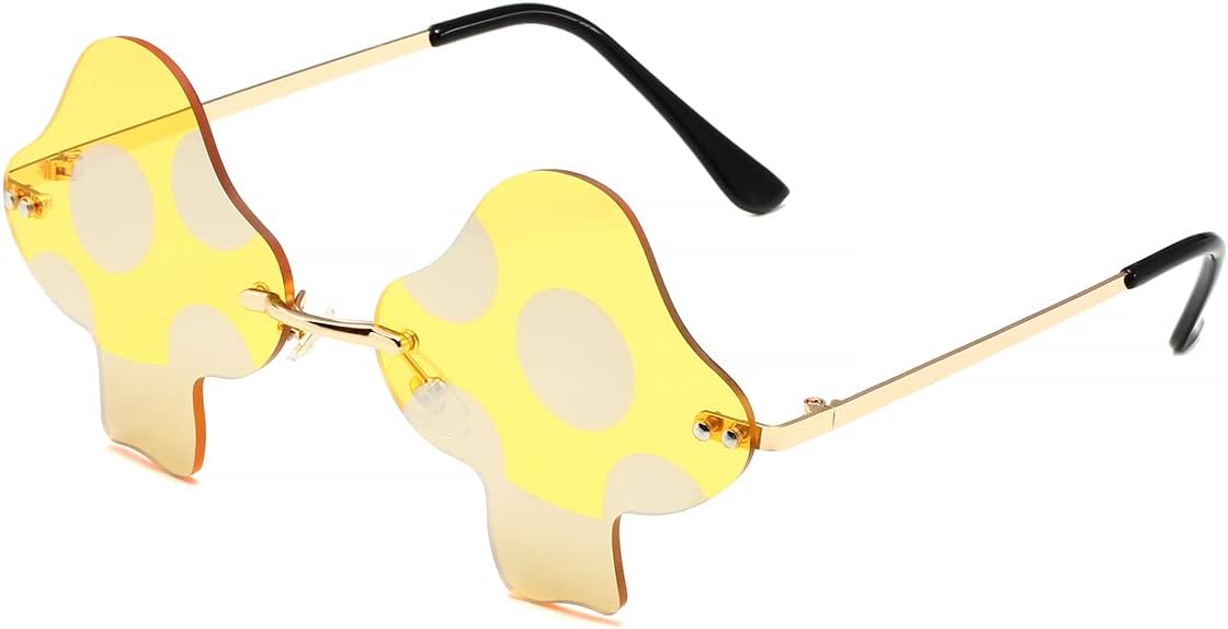 JOVAKIT Mushroom Shaped Sunglasses for Women Men Vintage Rimless