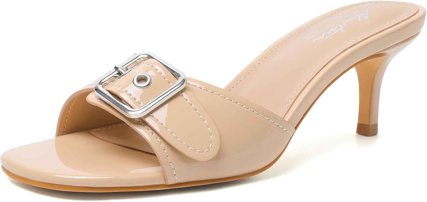 Mostrin Kitten Heels for Women Summer Mules Heels Stiletto Heeled Sandals Slip On Backless Dressy Womens Sandals