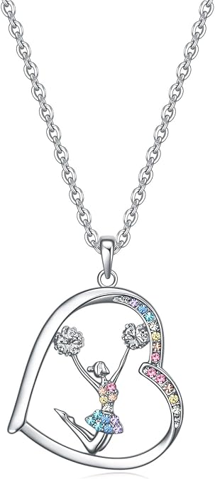 Cheerleader Gifts for Girls,Rainbow Cheerleader Necklace Cheerleading Girl Jewelry Pendant,Sport Cheer Accessories Birthday Gifts for Girls Daughter