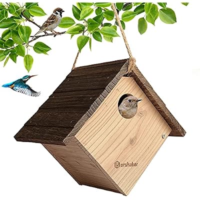 Wooden Bird House, Hanging Birdhouse for Outside, Garden Patio Decoration DIY Bird Nest for Wren Swallow Sparrow Hummingbird Finch Throstle Robin