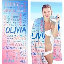 Personalized Beach Towels for Adults Kids, Custom Pool Towels with Name, Oversized Beach Towels for Women Men Summer Gifts, Quick Dry Bath Towels for Vacation, Swim & Camping