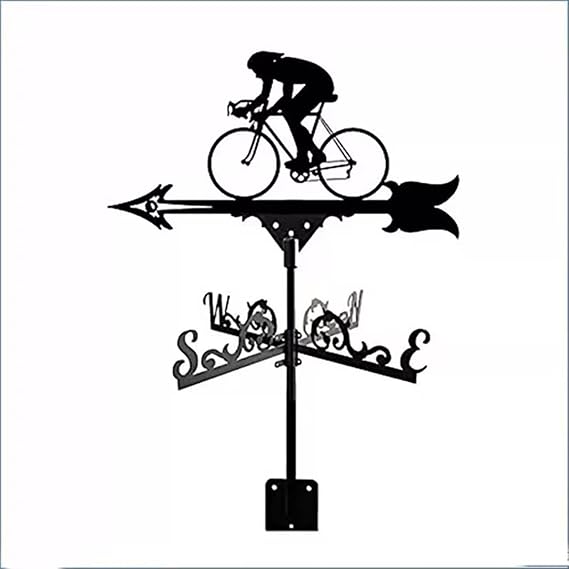 Weather Vane, Cast Iron Wind Vane with Bicycle Ornament Indicator Professional Measuring Tool Outdoor for Roofs Weathervane Garden Yard Patio Decor Plug-in,Black