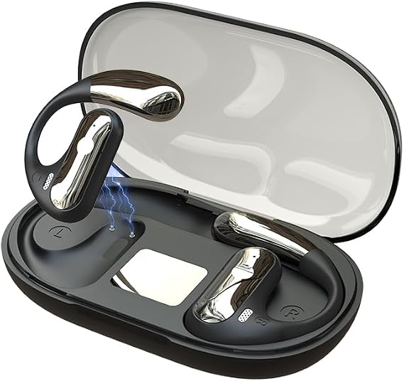 Meisho Air Conduction Earphones, Bluetooth 5.3 Headset, Non-Blocking Ears, Non-Bone Conductive Type, Open-Ear, Binaural, Single Ear, Waterproof, Splashproof, Clear Calls, Compatible with iPhone & Android, Black