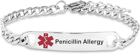 MiniJewelry Medical Alert ID Bracelets for Men Women Red Emergency Identification Awareness Jewelry Stainless Steel