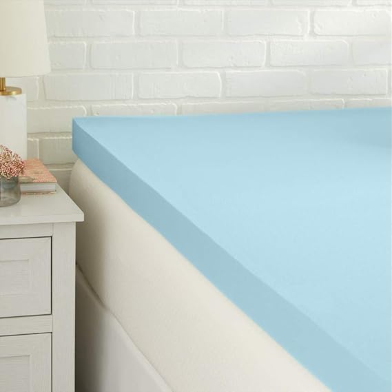 Amazon Basics Full Size Cooling Gel-Infused Memory Foam Mattress Topper, CertiPUR-US Certified, 3 Inches, Blue