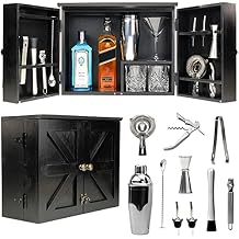 Excello Global Products Barndoor Bartender Cabinet with 10 Piece Bar Tool Set: The Perfect Kit for Home Bartenders (Black)
