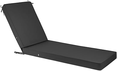 Chaise Lounge Cushions Outdoor with Ties Non-Slip Chaise Lounge Cushion Removable Patio Seat Cushions,Waterproof Lounge Chair Cushion for Outdoor Furniture Black, 72x21x3 Inch