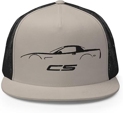 Sports Car C5 Outline 5th Gen Corvette Owner Custom Embroidered 5 Panel Trucker Cap Snapback Hat SilverBlack