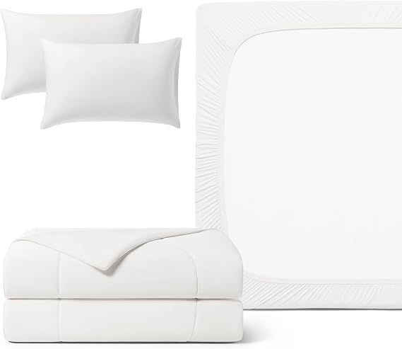 REST Buy 2 GET 35 Percent Off: Evercool Comforter Plus 3PC Starter Sheet Set Bundle, in Arctic White, King Size