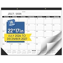 Desk Calendar 2026,January 2026 to June 2027,Desk calendar 2026 Large 22x17, Calendar 2026 with PVC Cover,Round Holes& NOTES List (Black),18 Months 2026 Desk Calender.