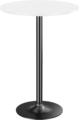 Shahoo Round Bar Table, Cocktail Table with Metal Base & MDF Top, Counter Height Pub Table for Dining Room, Living Room, Kitchen, Bar, Pub, Cafe, White