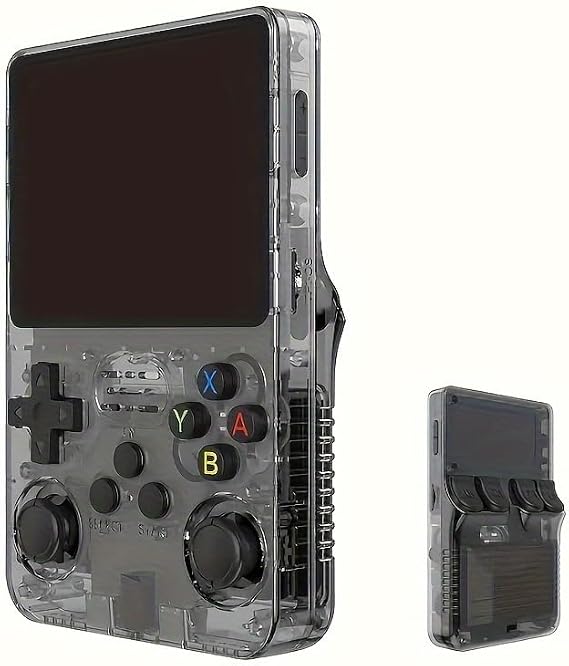 Retro Handheld Game Console, 3.5-inch HD IPS Screen, 64GB Storage, 18000+ Classic Games, Purple (Black)