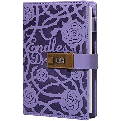 CAGIE Diary with Lock Combination Digital, Lockable Secrets Journal, 224 Pages Thick Refillable Locked Diary, 5.9 x 7.9 Inch Purple Locking Notebook for Adults Women